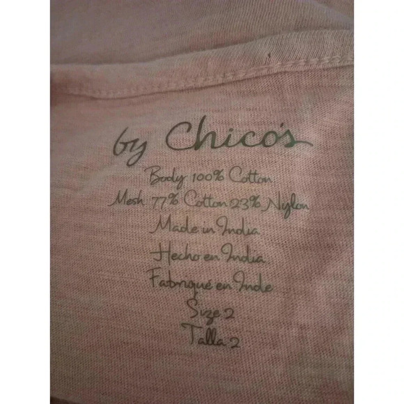 Chicos Tabitha Crochet Mesh Detail Top Peach 3/4 Sleeves Size 2 (US 12 Large) - Picture 5 of 7